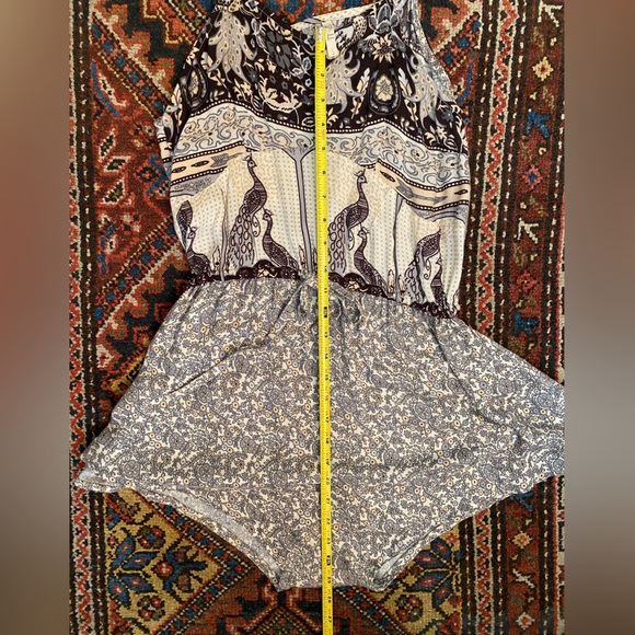 Spell Xanadu Romper Small Black Cream Peacock Print Adjustable Straps - Picture 12 of 13